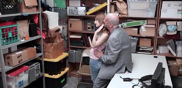  Redhead teen got fucked because she helped a dad thief